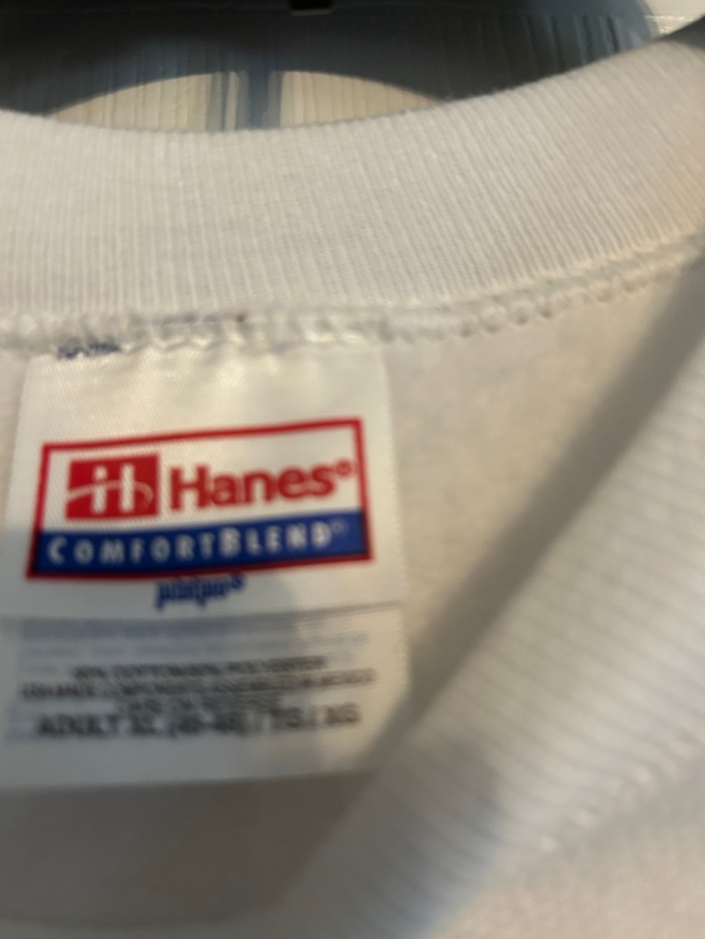 Hanes White Crewneck Sweater with Small Red and Blue Sailboat Embroidery - Picture 2 of 3